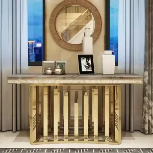 Contemporary Gold Console Table with Modern Marble Top Luxury Living Room Furniture for Home Entry Dining Hallway Use Apartments