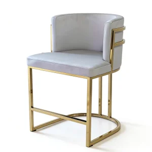 Contemporary Grey Velvet Bar Chair Upholstered Fabric Counter Height Barstools Kitchen Island Stools with Golden Metal Base