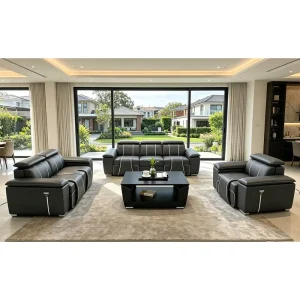 Contemporary Home Theater Recliner 1+2+3 Sofa Set, Full Leather Electric Reclining Sofa with Customized Functions