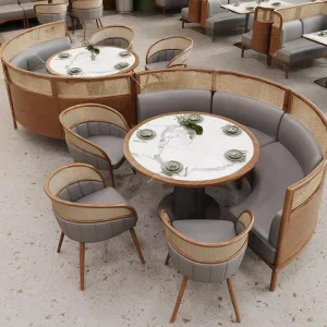 Contemporary Hotel Restaurant Furniture Set Solid Wood & Leather Booth Sofa Table Chair Combination Durable High Quality