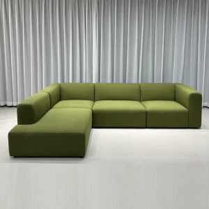 Contemporary L Shaped Modular Fabric Sofa Green Chenille Corner Sectional Couch for Living Room Hotel Apartment