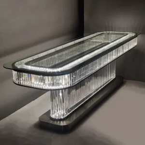 Contemporary LED Crystal Dining Table with Polished Base for Villa & Commercial Spaces