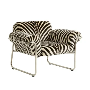 Contemporary Living Room Black and White Stripe Upholstered Arm Chair Hotel Metal Frame Zebra Leopard Sofa Lounge Chair for Sale