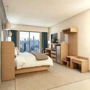 Contemporary Luxury Oak Wood 5 Star Hotel Bedroom Furniture Set for Apartment Use Durable Construction
