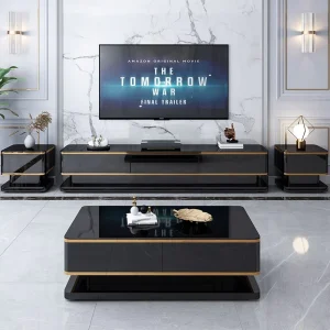 Contemporary Luxury Stone TV Stand and Coffee Table Set with Storage