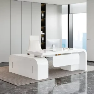 Contemporary Modern Executive Desk Luxury Office Furniture Designer L Shaped Boss Table CEO Desk with Side Cabinet