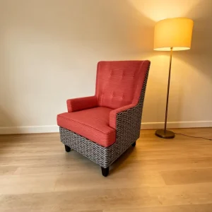 Contemporary Modern Hotel Villa Dining Room Sofa Armchairs Red Ribbed Seat High Back Upholstered Wing Accent Chair for Living