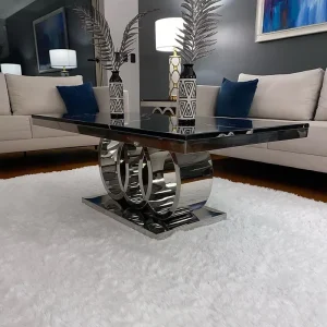 Contemporary Modern Living Room Furniture Black Marble Top Silver Stainless Steel Legs Rectangle Coffee Table Home Furniture