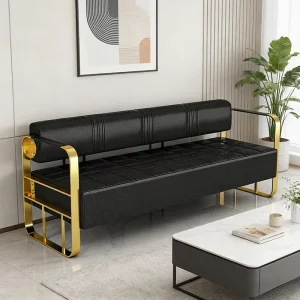 Contemporary Modern Metal Waiting Chair Bench for Hotel Salon Barber Shop Beauty Spa or Clothing Store for Resting