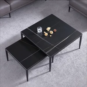 Contemporary Nesting Iron Marble Stone Coffee Table Nest of 2 Sintered Stone Table Set Nesting Table