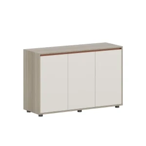 Contemporary Office Storage Cabinet Low File Cabinet with Orange Trim 3 Door 1200mm Width