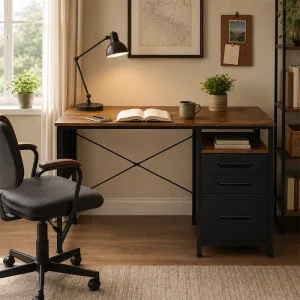 Contemporary Office Table with Storage Drawers Multipurpose Computer Desk for Home Workspace