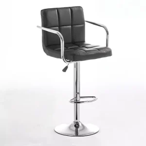 Contemporary PU Leather Height Adjustable Bar Stool with Strong Metal Base with Armrests