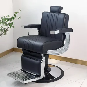 Contemporary Professional Leather and Stainless Steel Barber Salon Chair with 360 Degree Swivel Round Base