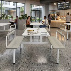 Contemporary Restaurant Furniture Set with Conjoined Table and Chairs for Mall and School Use