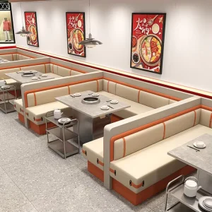 Contemporary Restaurant Leather Booth Chair Metal Rock Panel Dining Table Set Customized Commercial Furniture for Hotel