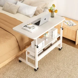 Contemporary Small Office Coffee Table Movable Manual Standup Desk with Storage Wooden Multifunctional Room Desk
