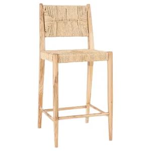 Contemporary Solid Teak Wood Frame Bar Stool Indoor Outdoor with Modern Design for Restaurant Cafe and Hospitality Project