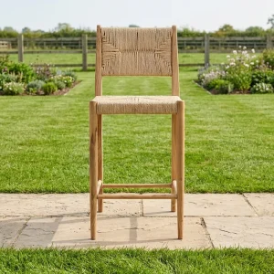 Contemporary Solid Teak Wood Frame Bar Stool Modern Design Adjustable Swivel for Indoor Outdoor Use Restaurant Cafe Hotel