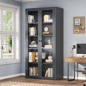Contemporary Steel Glass Bookshelf for Apartment Living Office Modern Designer Library Furniture Floor Standing Bookcase Unit
