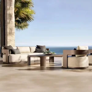 Contemporary Style Outdoor Aluminum Sofa Set Rustic 4-Piece Patio Furniture with Waterproof Cushions Rust Proof for US Hotel