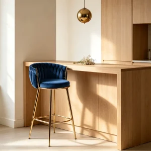 Contemporary Tufted Brown Synthetic Leather Bar Stool with Black Metal Frame for Home Hotel or Dining Modern Interiors