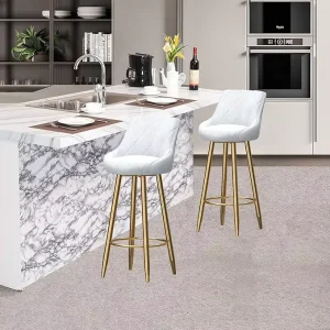Contemporary Velvet Bar Stool with Height Adjustable Metal Frame Backrest and Footrest for Home Kitchen Coffee Bar Furniture