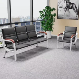 Contemporary Waiting Area Furniture Metal Leather Double Seat Hospital Airport Waiting Room Office Public Waiting Chair