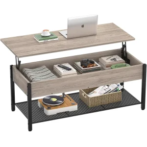 Contemporary Wooden End Table for Home or Office Hidden Compartment Lift Top Coffee Table Living Room Furniture