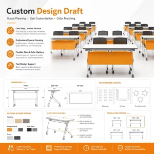 Contract Furniture Mobile Modular Training Table with Metal Frame Casters for Commercial Office and Classroom Projects