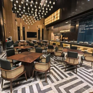 Contract Grade Restaurant Booth Seating Retro Rattan Bistro Dining Bench Table Set with Custom CAD Layout Project Case