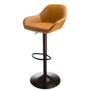 Contrast Stitching Bar Stool Wingback Seat Matte Black Pedestal Ring Footrest Height Adjustable 360 Swivel for Kitchen Pub