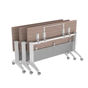 Convertible Office Desk with Stainless Steel Frame Movable Folding Training School Modern Training Flip Top Table