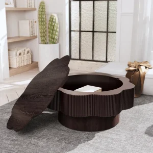 Convertible Oval Coffee Table with Storage Solid Wood Veneered Modern Design Decorative Eco Friendly for Living Room & Bedroom