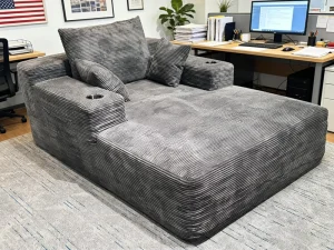 Corduroy Upholstered Compressed Sofa Vacuum Sealed Modular Reclining Single seater Office friendly Built in Cup Holders School