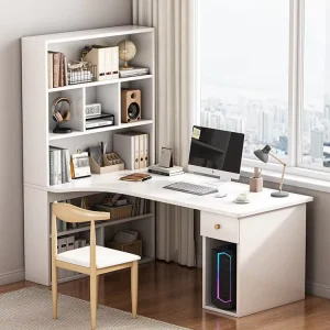 Corner Desk Built in Bookshelf Computer Study Desk Modern Minimalist Design Office Use Students Bedroom