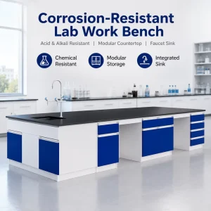 Corrosion Resistant Acid Alkali Resistant Lab Furniture Countertop Modular Wood Workbench Lab Work Bench with Faucet Sink