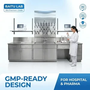 Corrosion Resistant Laboratory Workbench 304 Stainless Steel Floor Standing With Sink Lab Bench Medical Cabinet