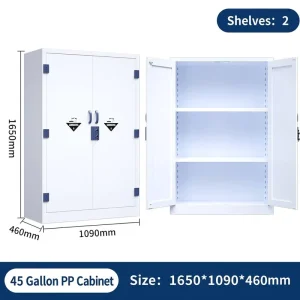 Corrosive Resistant 45 Gallon PP Laboratory Chemical Storage Cabinet with 2 Shelves for Acid and Base Storage