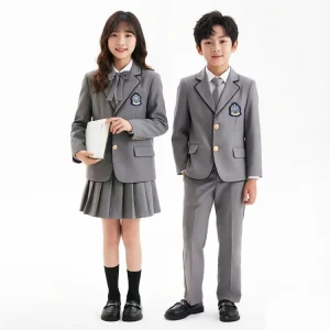 Cotton 4 Sets English Style Gray Primary School Uniform Children’s School Sets for Girls