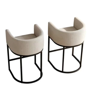 Counter Height Bar Stools 24 Inch Seat Height Modern Design Wide Armrests Fabric Upholstered Metal Legs Beige Dining Bar Chair