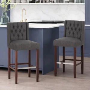 Counter Height Bar Stools Button Tufted Wingback Upholstered Kitchen Island Bar Chairs with Metal Legs