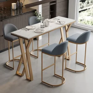 Counter Stool Light Luxury Gold Frame Fabric Microfiber High Bar Chair Footrest High Bar Stool for Home Pub Restaurant