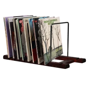 Counter Wood and Metal Vinyl Record Storage Stand Magazine Collection Holder IP Divider Organizer Desktop File Sorter