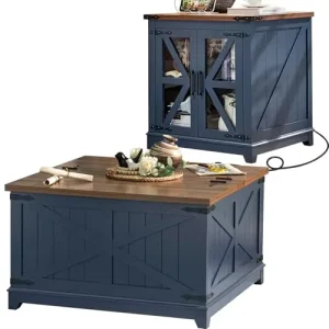 Country American Wooden Square Lift Tea Table with Flip Cover Hidden Storage Compartment Lift Coffee Table