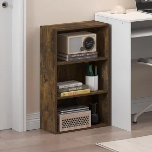 Country Style 3 Tier Open Shelf Bookcase Rustic Wooden Bookshelf Table for Kitchen Living Room Storage Space for Clothing Tools