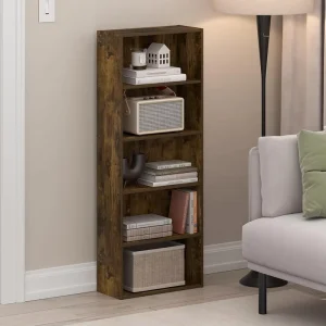 Country Style 5-Tier Open Shelf Bookcase Wooden Table for Kitchen Living Room Clothing Tools Shoe Rack Storage Space Amber Pine