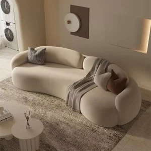 Cream Colored Curved Irregular Sectional Sofa Bed Set Modern Eco Friendly Sponge Fabric Office Living Room Lounge Reception