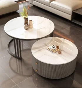 Cream Colored Italian Stone Extendable Coffee Table Set Light Luxury Modern Minimalist Center Table Living Room Home Use Small