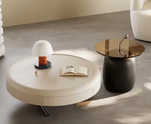 Cream Fengchi Wild Coffee Table Designer Style Double Circle Combination Piano Lacquer Living Room Coffee Table Combination